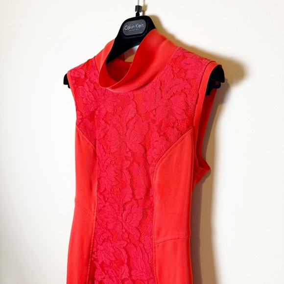 Reiss Lace Fit Red Orange Cocktail Dress Size 2 - Picture 3 of 12
